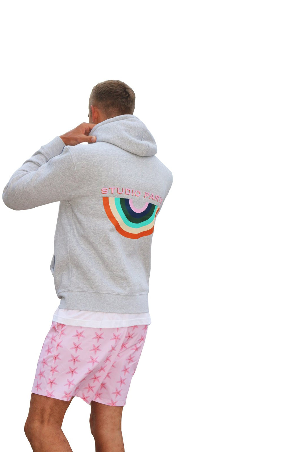 studio paris. rainbow hoodie, grey.