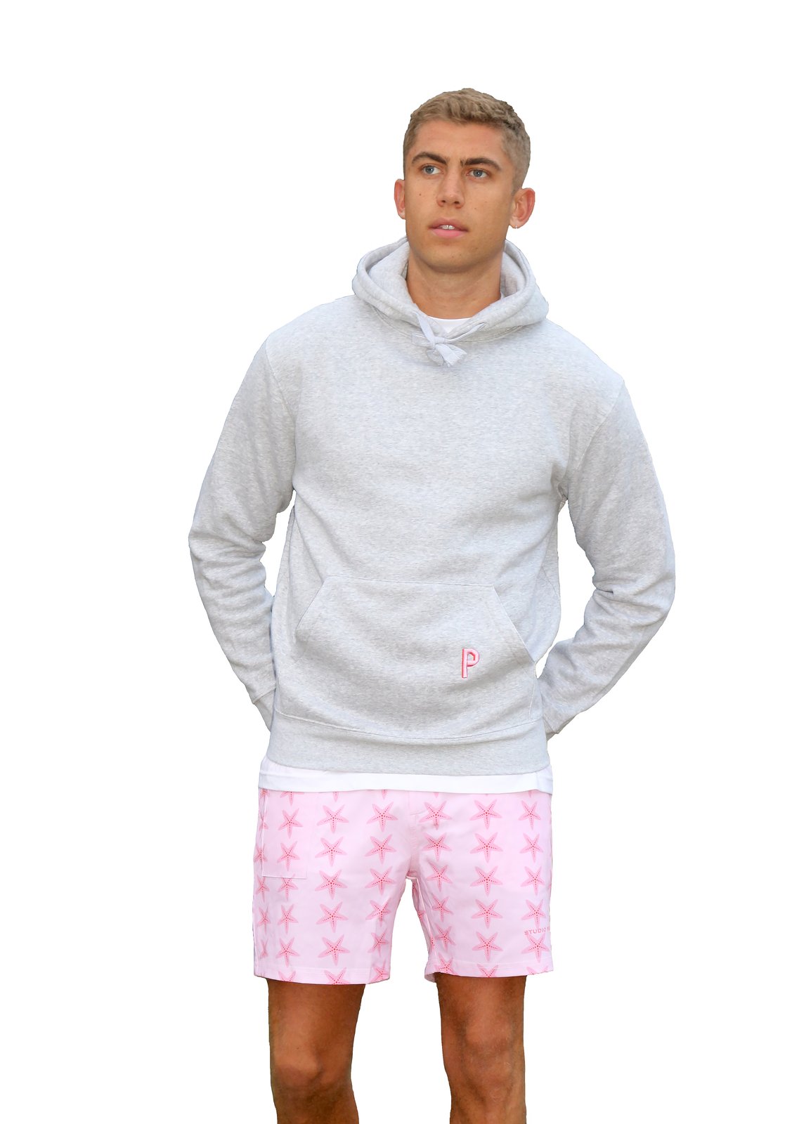 studio paris. rainbow hoodie, grey.