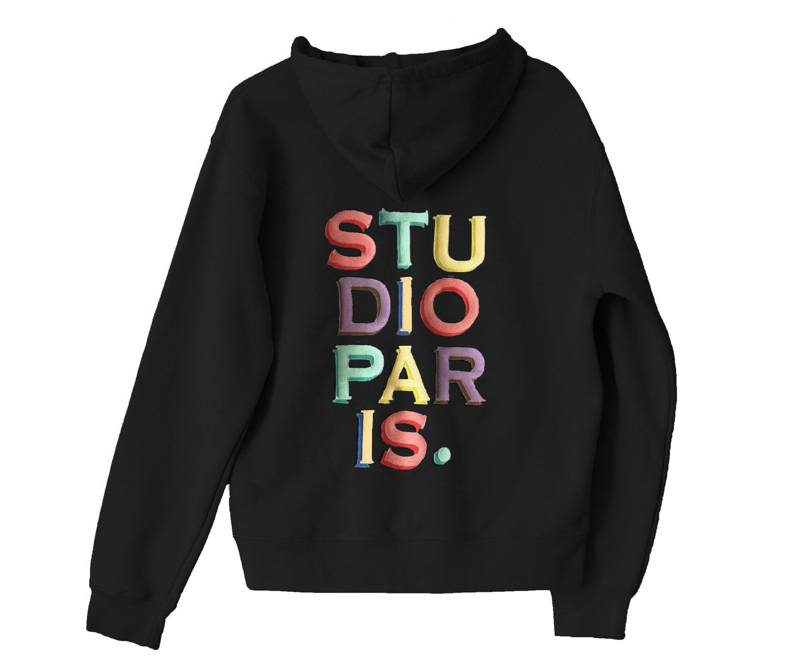 studio paris. embroidered rainbow text hoodie.