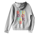 studio paris. embroidered rainbow text hoodie.