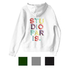 studio paris. embroidered rainbow text hoodie.