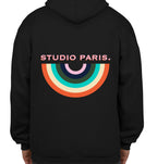 studio paris. rainbow hoodie, black.